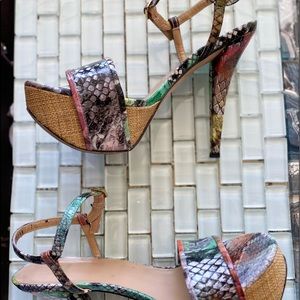 Stuart Weitzman snakeskin open toe platform heels